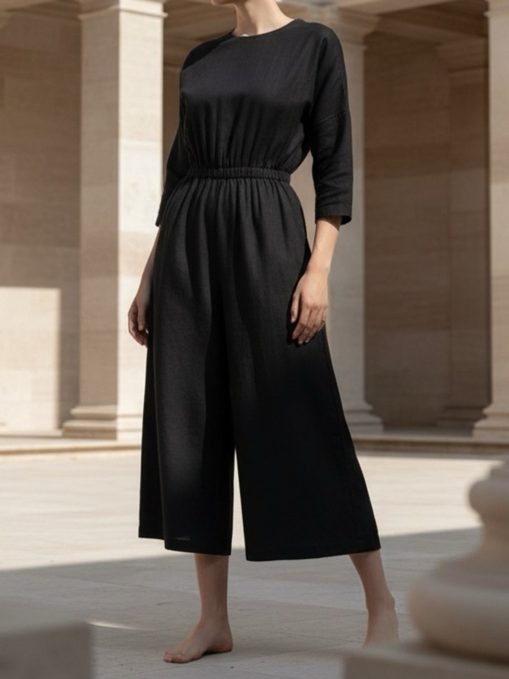BLACK CRANE Wide Leg Culotte Jumpsuit, Black, XS